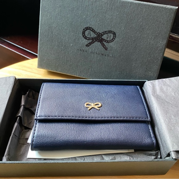 Auth Anya Hindmarch Trifold Navy Blue Wallet PRISTINE w/ Box - Picture 13 of 13